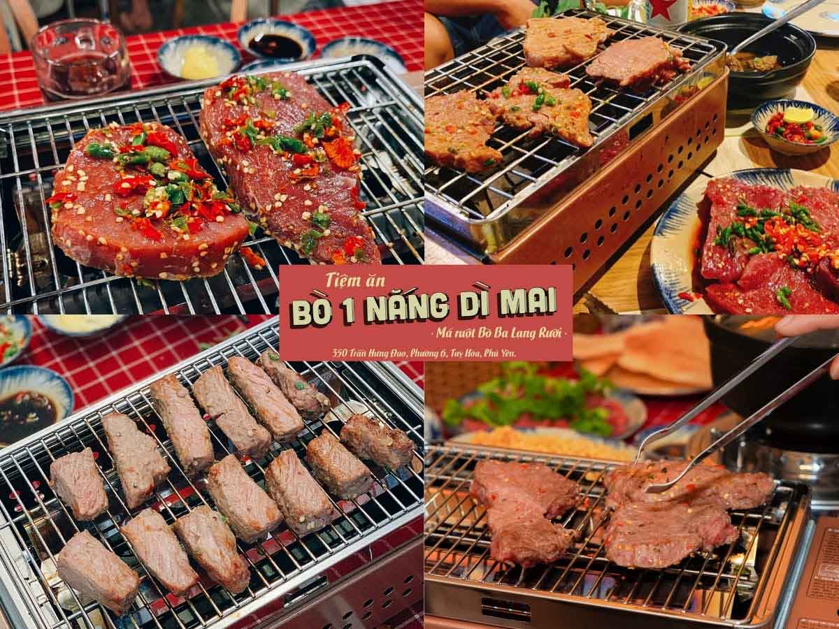 Bò nướng tảng trên bếp nướng chuyên dụng qua các góc nhìn của thực khách (Ảnh: Dì Mai)